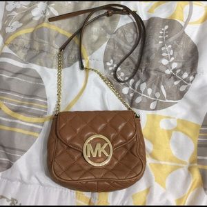 Michael Kors authentic cross body gold chain tan
